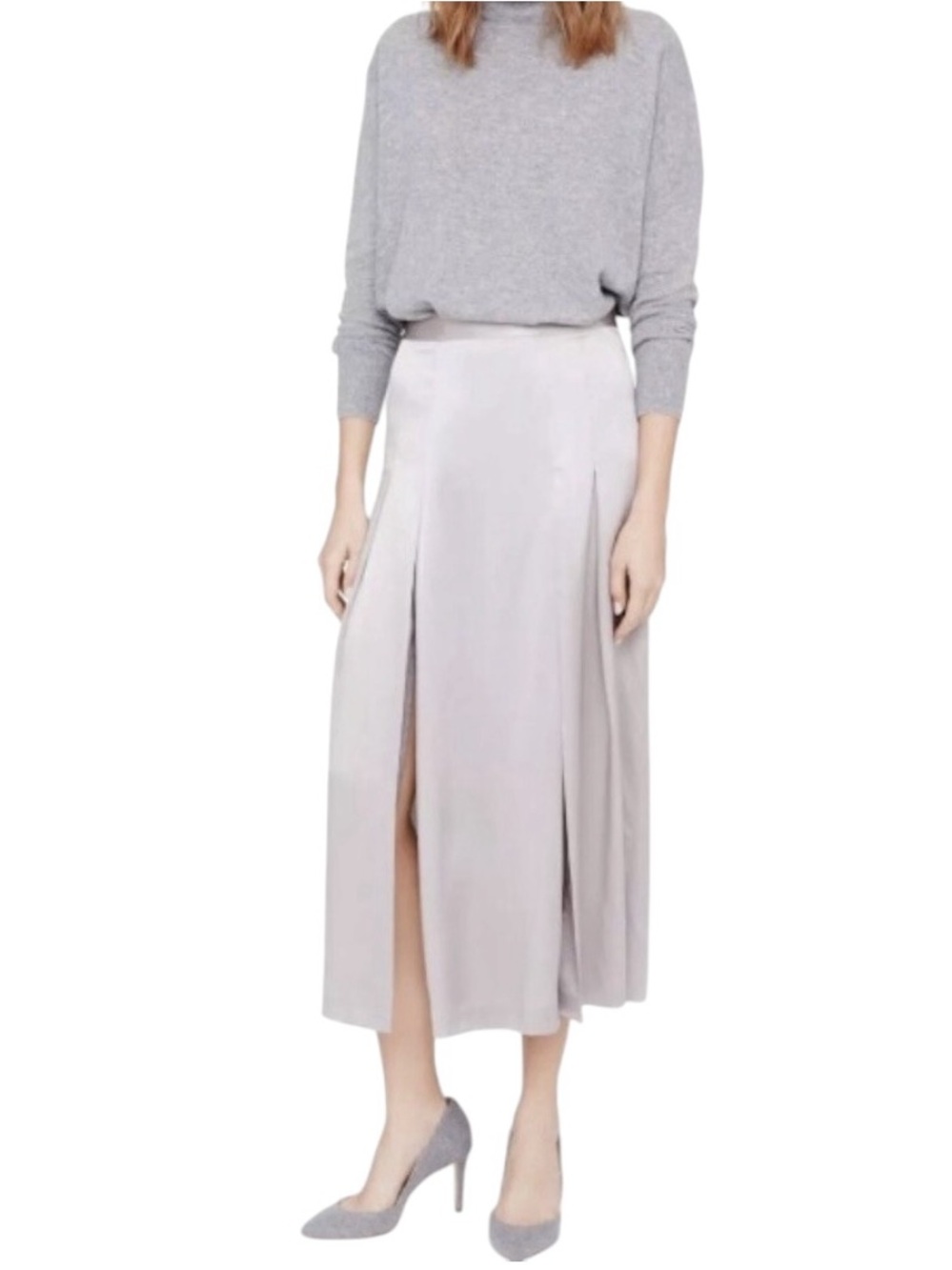 CLUB MONACO 100% Silk Gray Taupe OSUNI Maxi Skirt Size 00